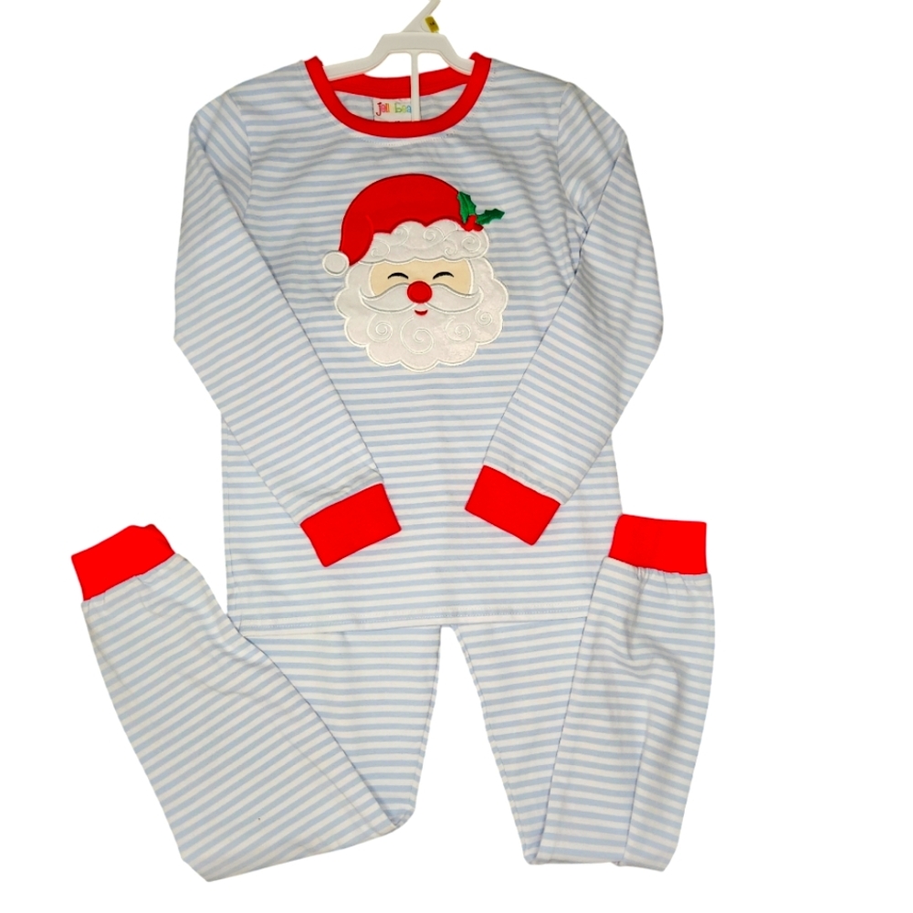 Santa Claus Applique Blue and White Striped Pajamas Lounge Set